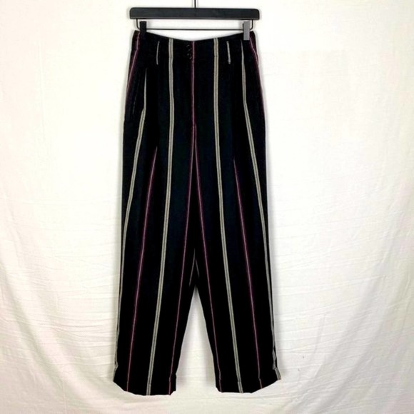 The Limited Womens Striped Trousers size 4 Black White Purple High Rise Wide Leg - Picture 2 of 7
